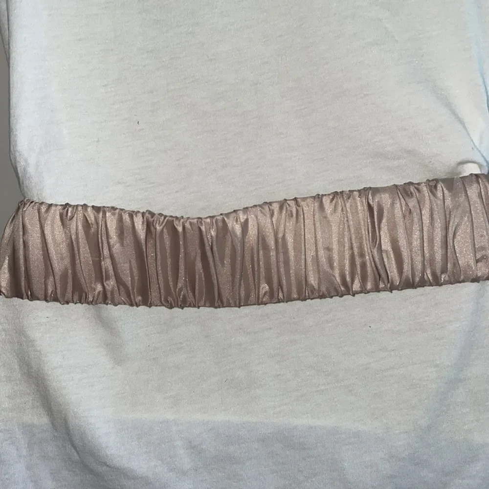 Tan satin wrapped ruched elastic belt‎